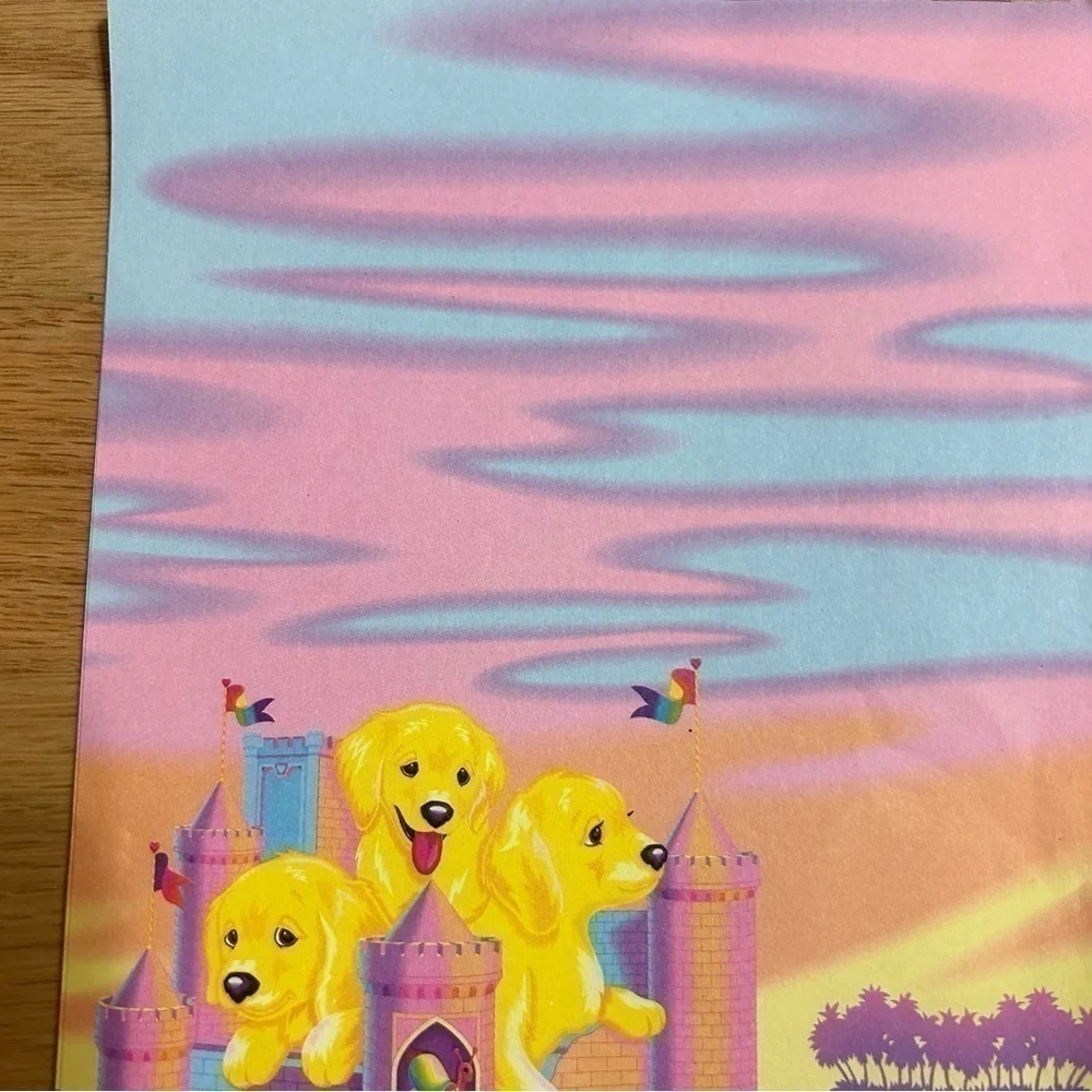 Vintage Lisa Frank Puppy Dog Sand Castle Beach Paper Notebook Pink Blue Yellow